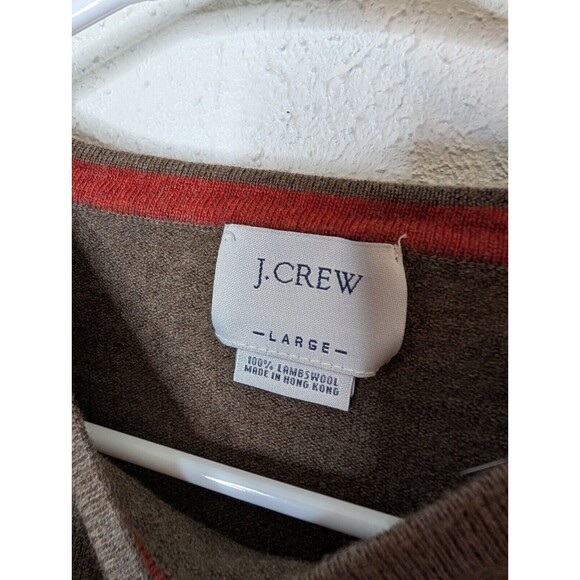 J. CREW Men’s Sweater Large Brown 100% Lambswool V-Neck Long Sleeve Minimal Work - Picture 2 of 4